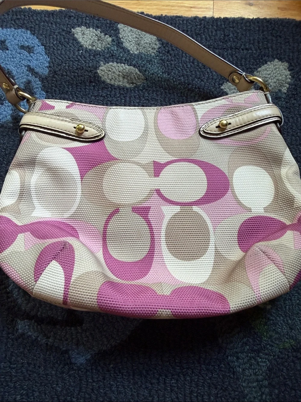 Coach Pink Signature Canvas Hobo Shoulder Bag